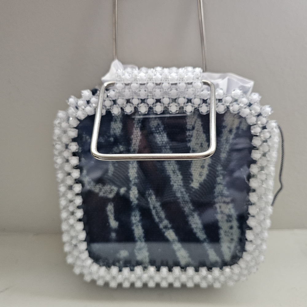 Stylish White and Black Beaded Women's Bag
